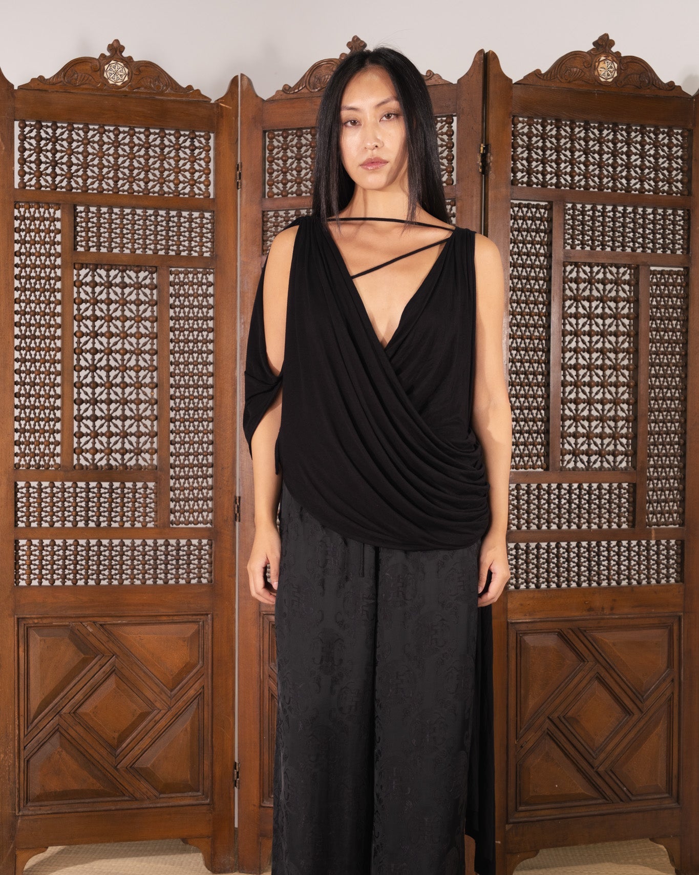 [Demen] Draped Jersey Top-thumbmail-3