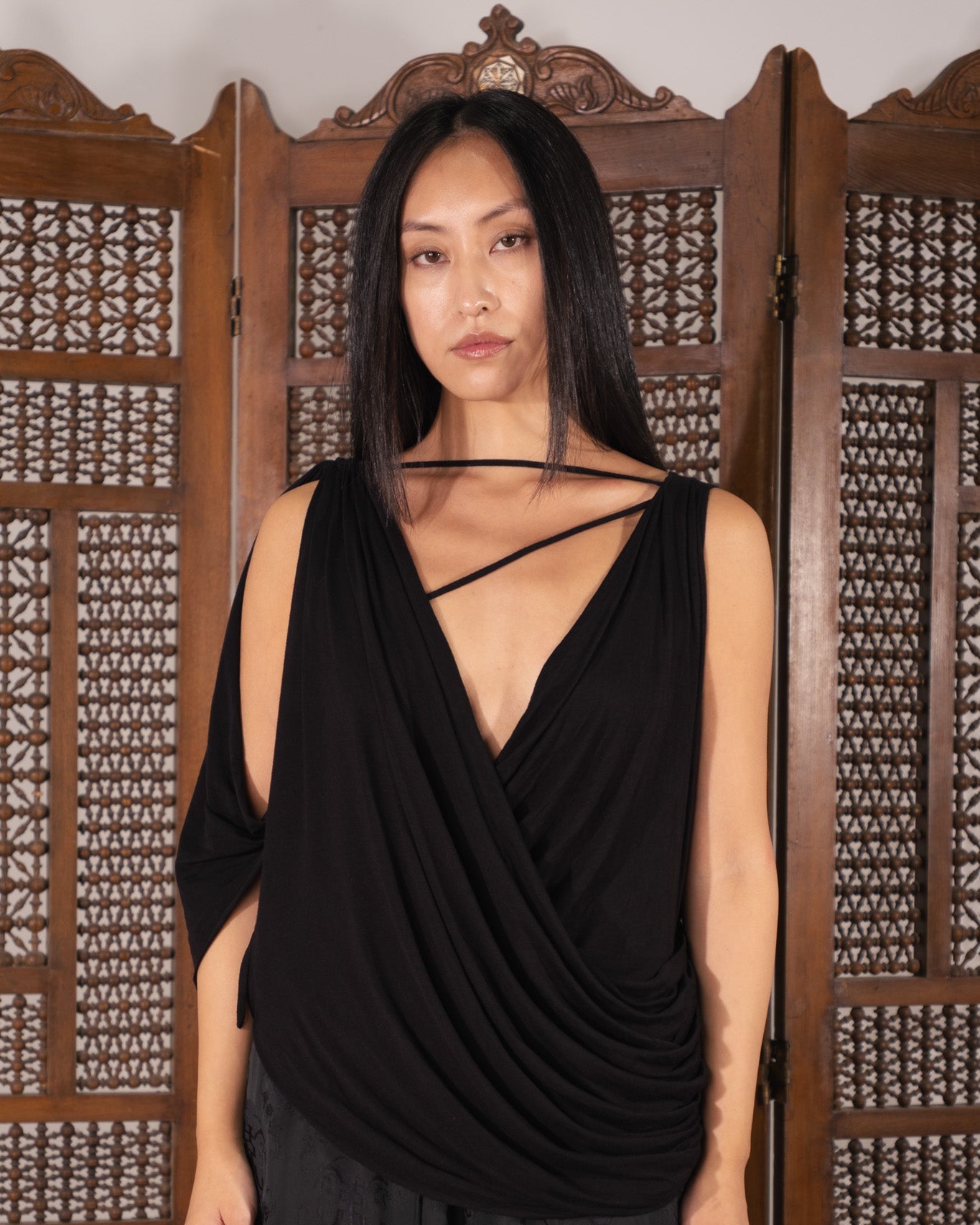 [Demen] Draped Jersey Top